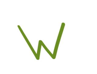 Hand drawn letter W, olive green brush doodle alphabet isolated on transparent background