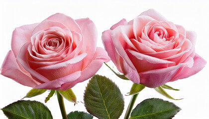 Two Pink Roses With Stems Isolated On Transparent Background