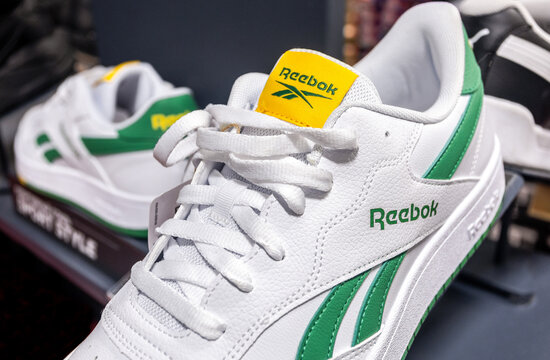 Reebok branded new stylish sneakers. Sporting footwear. Sport and casual footwear concept