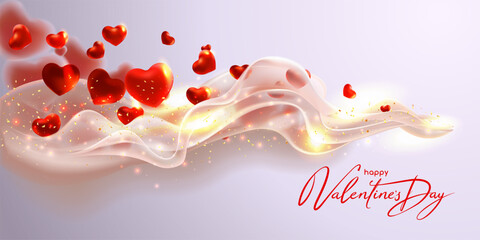 Abstract Valentines day wave background with Hearts. Congratulations card.