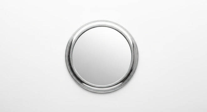 Elegant oval mirror with silver frame on white background