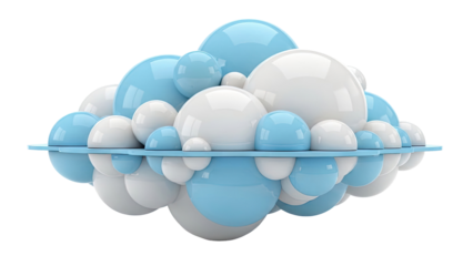 Abstract Cloud of Blue and White Spheres