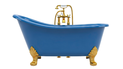 Blue Clawfoot Bathtub with Gold Fixtures