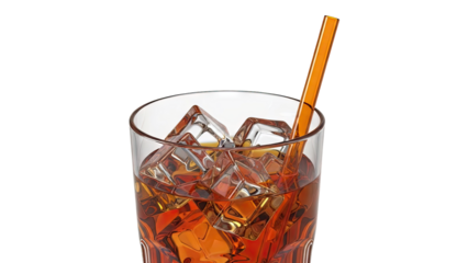 Glass of iced tea with an orange straw