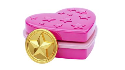 Pink Heart Shaped Boxes with Gold Star Coin