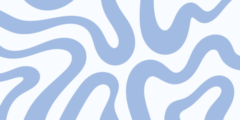 Groovy background with abstract wavy shapes. Pastel blue and white lines. Minimal trendy y2k poster. Trippy liquid backdrop. Vector aesthetic illustration