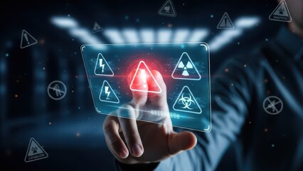 Interacting with a holographic hazard alert system in a futuristic environment