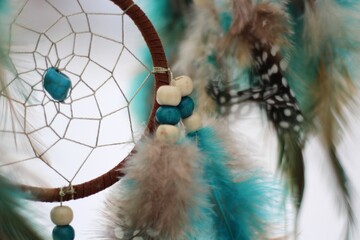 Dream catcher in winter outdoor season snow mascot bohemian style ethnic object hanging on the tree nature cozy calm photo beautiful background lifestyle thing boho lovely craft dreamcatcher
