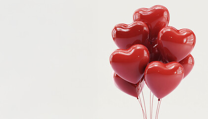 Red heart balloons on white background. Happy Valentine's Day. Love symbol. Party decoration. Copy space