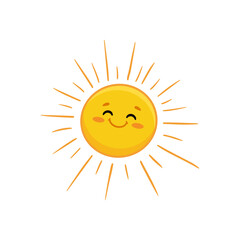 Cute cartoon sun. Funny sun character isolated on white background. Vector illustration