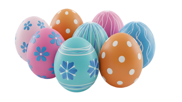 Easter eggs for easter sunday isolated on transparent background colorful decorated eggs - Powered by Adobe