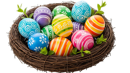 Easter eggs in a nest isolated on transparent background for easter sunday