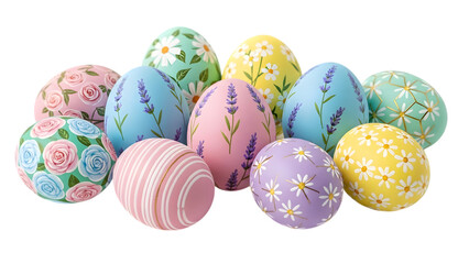 Fototapeta premium Easter eggs for easter sunday isolated on transparent background colorful decorated eggs