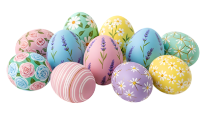 Easter eggs for easter sunday isolated on transparent background colorful decorated eggs