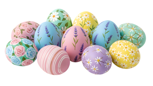 Easter eggs for easter sunday isolated on transparent background colorful decorated eggs - Powered by Adobe