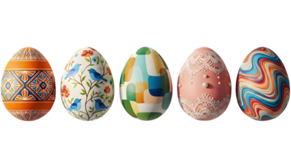 Easter eggs for easter sunday decorations isolated on transparent background