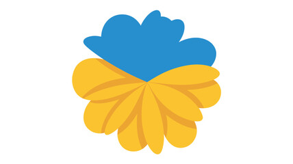A stylized flower logo with blue and yellow petals on a white background