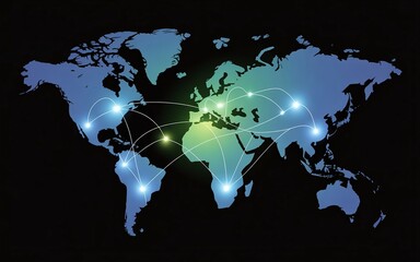 Global VPN Connection Network with Abstract World Map and Secure Data Nodes