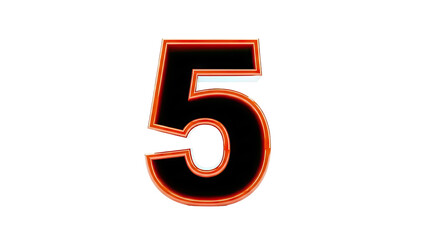 3D Number 5 with Orange Outline on White Background