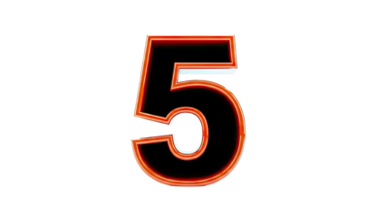 3D Number 5 with Orange Outline on White Background