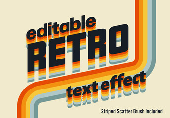 Editable Layered Gradient Retro Text Effect Template with Brush