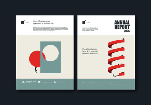 Annual Report Cover Template with Corporate Team Illustration