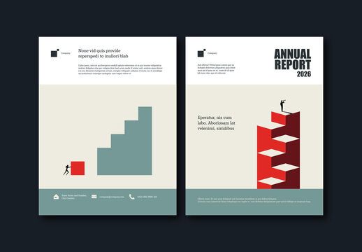 Annual Report Cover Template with Growth and Vision Illustration