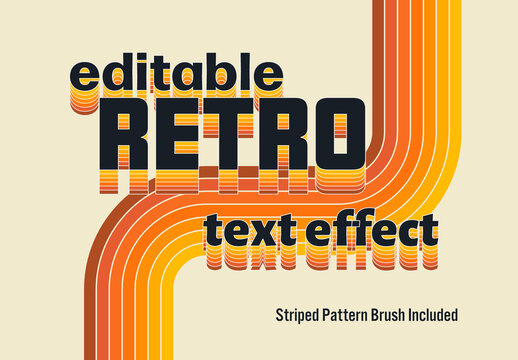 Editable Layered Yellow Orange Retro Text Effect With Pattern Brush