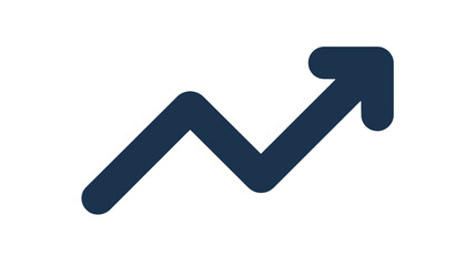 Upward trend graph icon in simple minimalist design with dark blue color on white background for business infographics