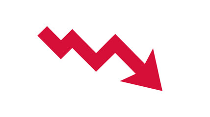 Red Downward Arrow in Simple Illustration Style with Bold Color on White Background for Business Graphs
