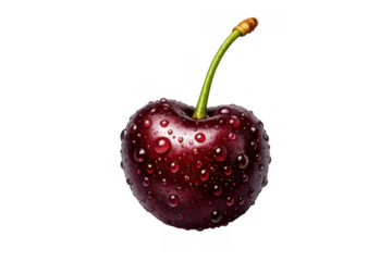 Fresh whole cherry with water drops, a ripe sweet fruit for healthy eating and summer snacks on transparent background