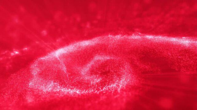 Mesmerizing red particle swirl with dynamic motion and light effects