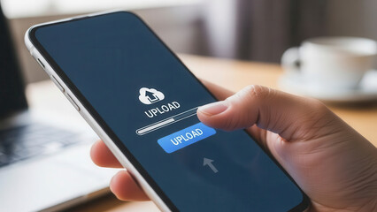 Person Uploading Data to Cloud Storage on Smartphone