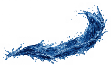 Dynamic blue water splash creating a wave motion with transparency through splashing liquid fluid element