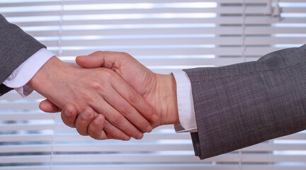 businessman and businesswoman handshaking