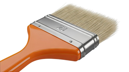 Close-up of a Flat Paintbrush with Orange Handle and Metal Ferrule