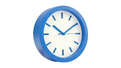 Blue Framed Wall Clock with White Face and Blue Hands