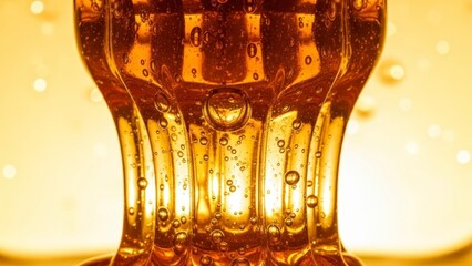 Glass of Fizzy Golden Drink Closeup.