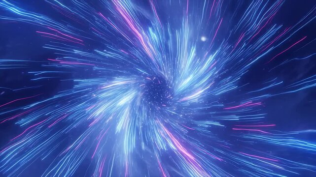 Hyperspace journey: dynamic neon light trails in deep space vortex