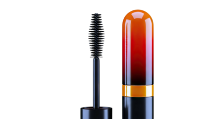 Mascara wand and tube with gradient red and orange design