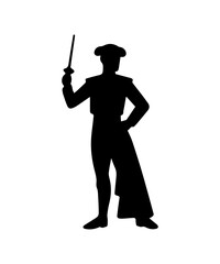 Bullfighter silhouette performing bullfighting actions with cape