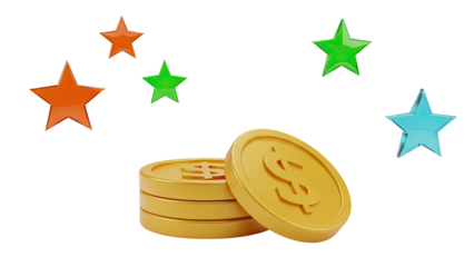 Gold Coins and Colorful Stars