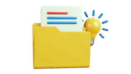 3D Folder with Document and Lightbulb Icon
