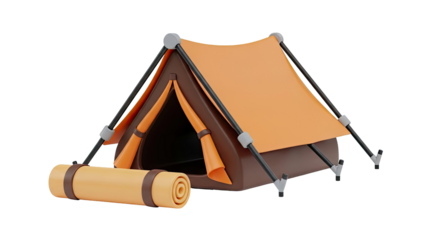 3D Render of a Camping Tent and Sleeping Roll