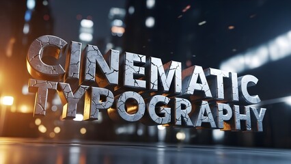 Cinematic typography with dramatic cracked metallic 3d text effect in urban night setting