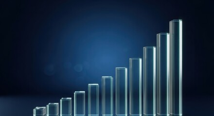 Glowing blue bar chart showing progressive growth and success