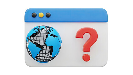 3D Icon: Globe and Question Mark on Web Browser Window