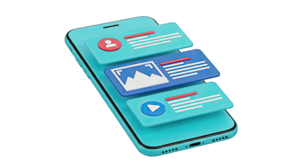 3D Render of Mobile App Interface with Notifications