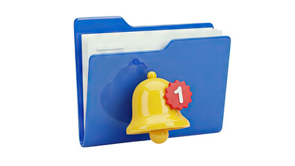 3D Render of a Blue Folder with Notification Bell