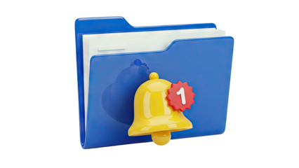 3D Render of a Blue Folder with Notification Bell